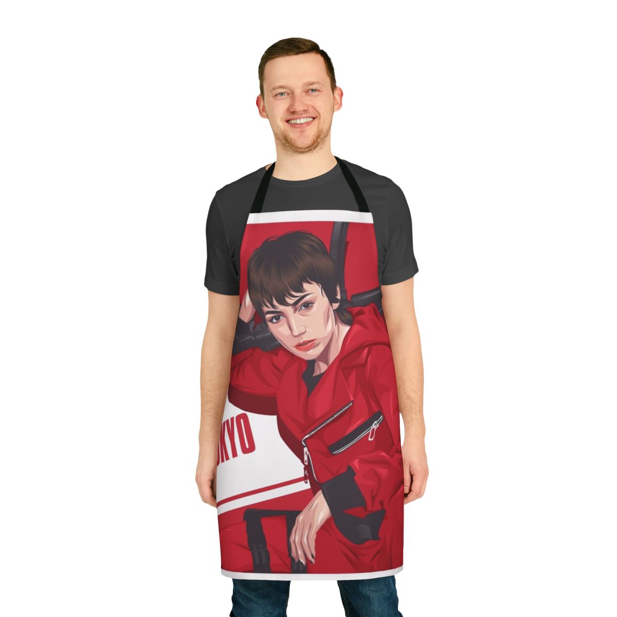 Money Heist inspired apron featuring the character Tokyo from the hit Netflix series