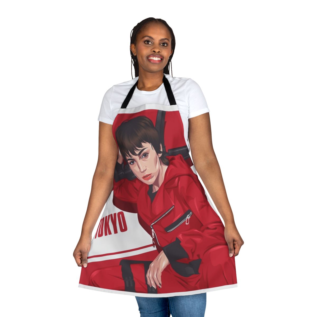 Money Heist inspired apron featuring the character Tokyo from the hit Netflix series