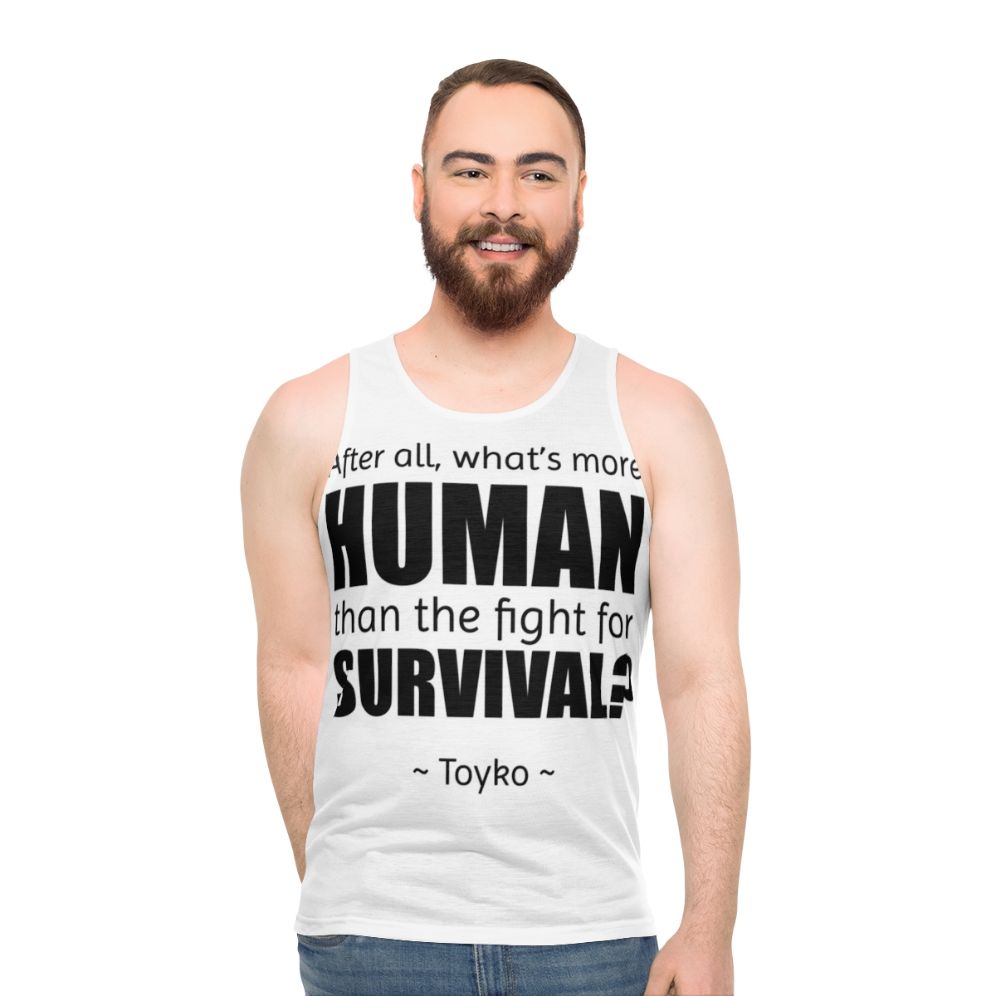 Money Heist Unisex Tank Top featuring characters and symbols from the popular Netflix series
