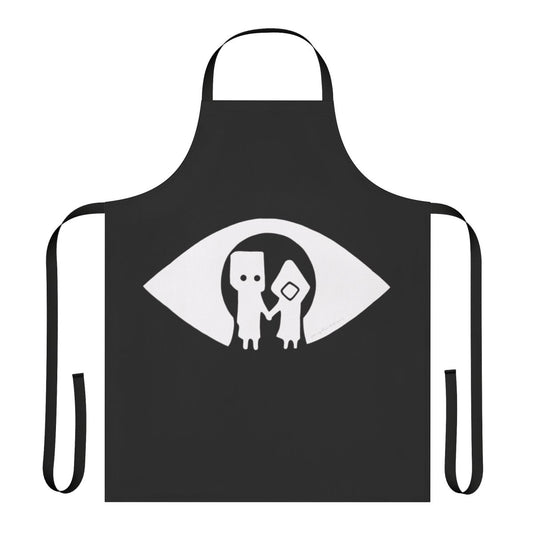 Mono and Six from Little Nightmares holding hands on a black apron - Little Nightmares inspired fan art