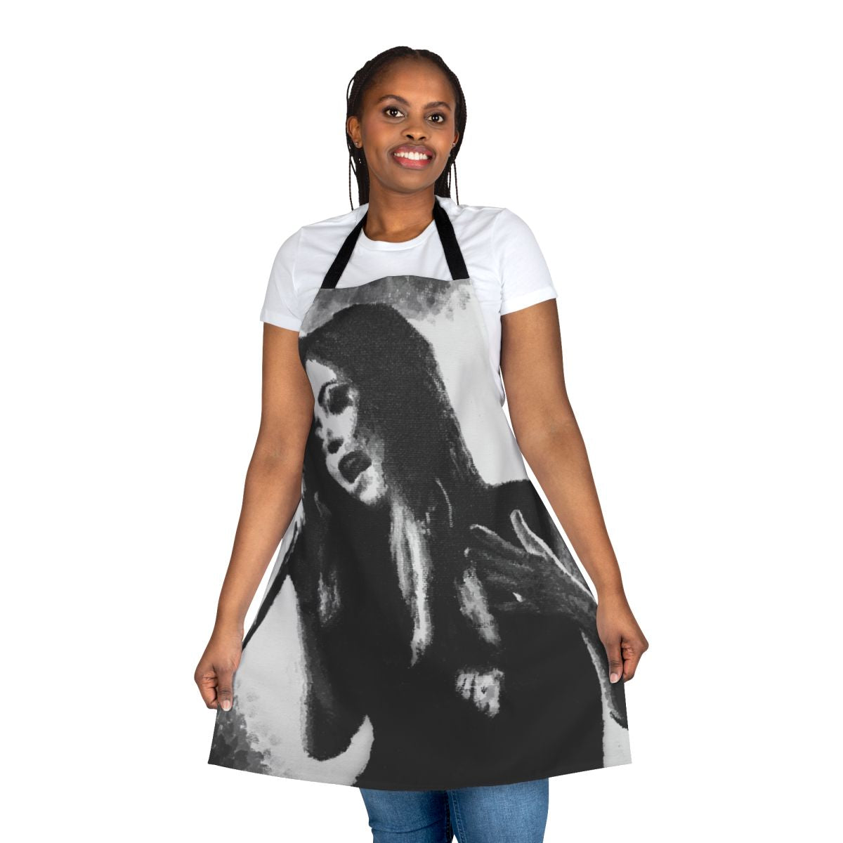 Monochromatic apron featuring Chrissy Costanza of the band Against the Current