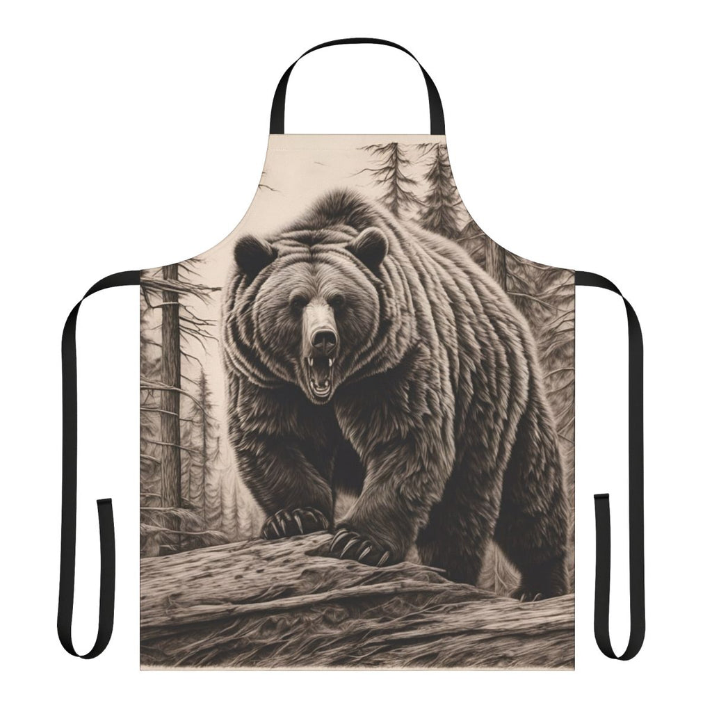 Grizzly bear in a monochromatic design printed on an apron