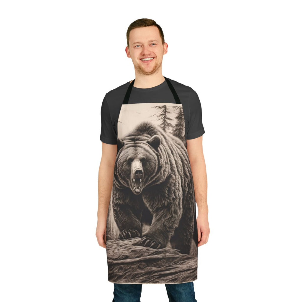 Grizzly bear in a monochromatic design printed on an apron