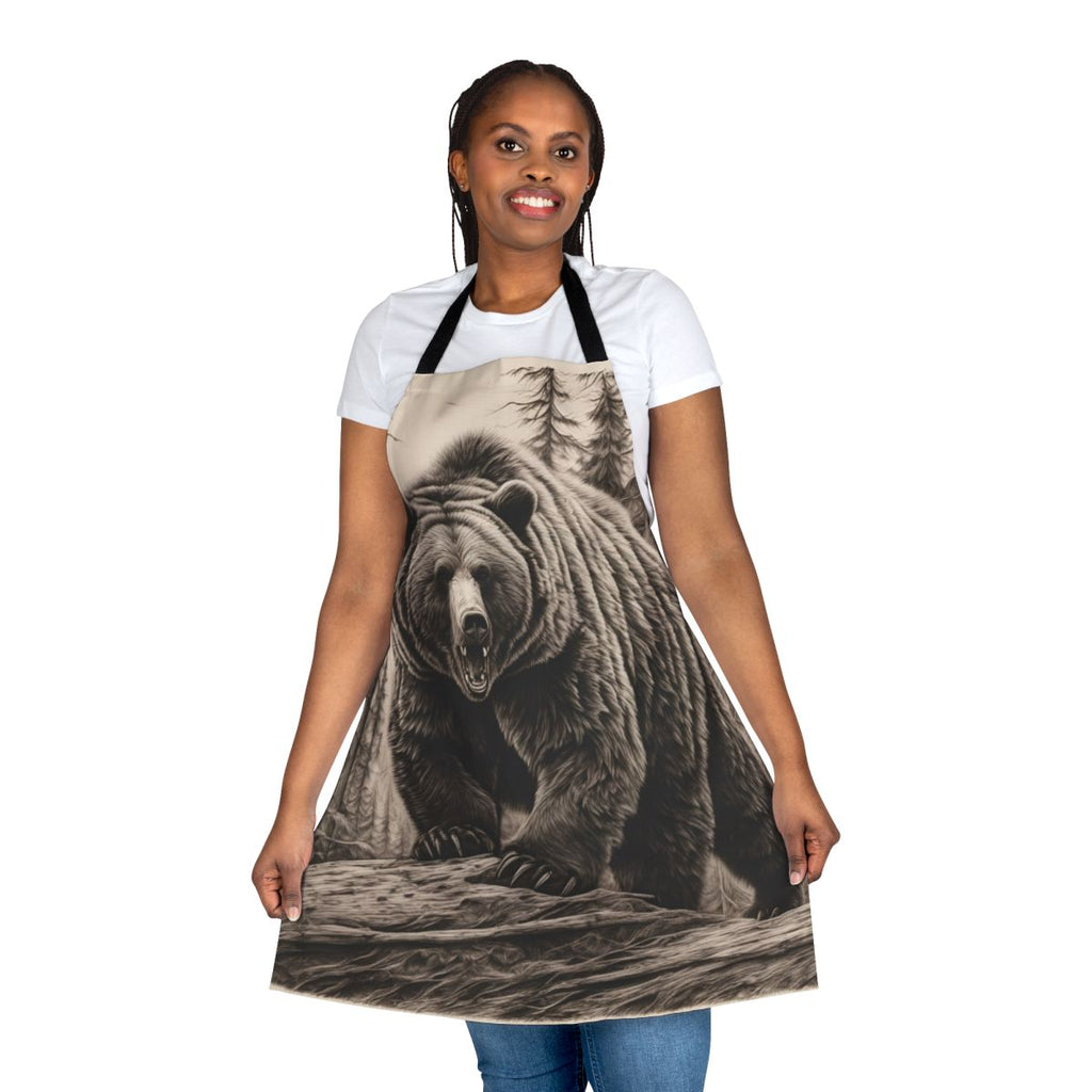 Grizzly bear in a monochromatic design printed on an apron