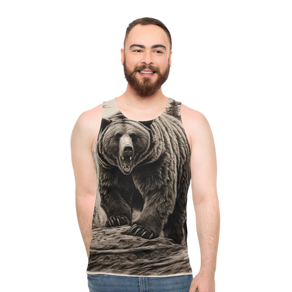 Monochromatic Grizzly Bear Unisex Tank Top