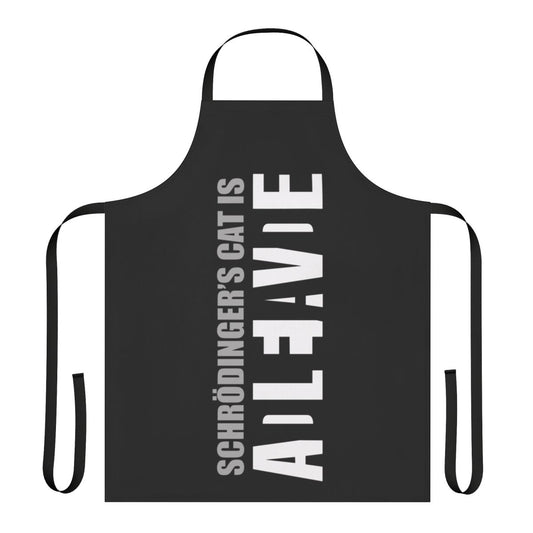 Monochromatic apron featuring Schrodinger's cat, a famous thought experiment in quantum physics