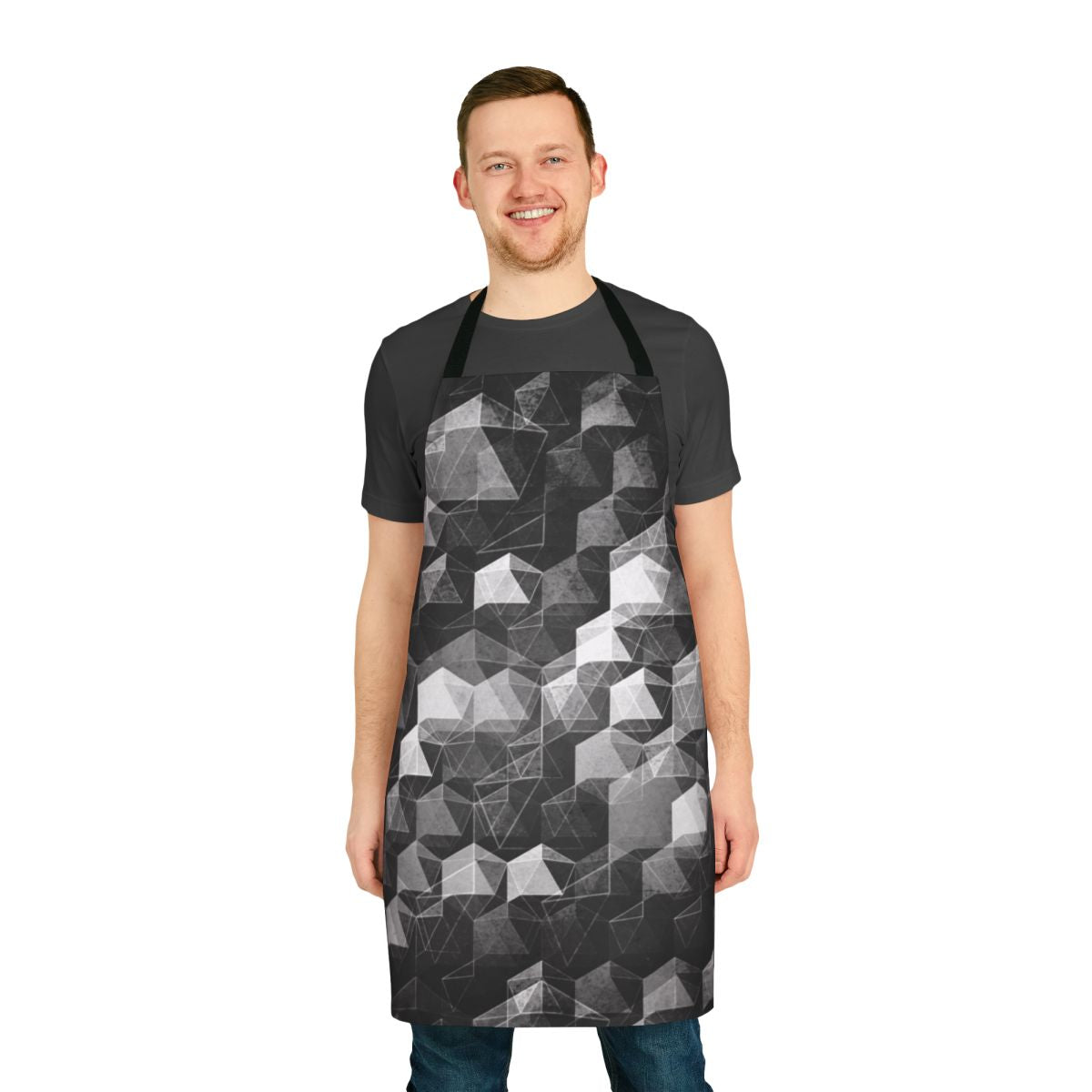 Monochrome abstract geometric pattern design on an apron