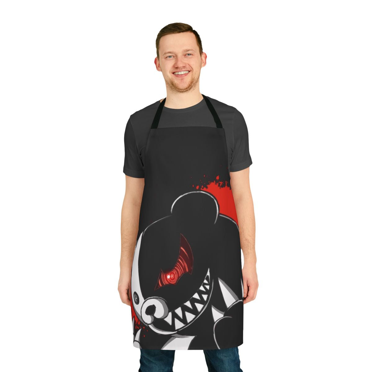 Monochrome apron with Monokuma bear design from Danganronpa