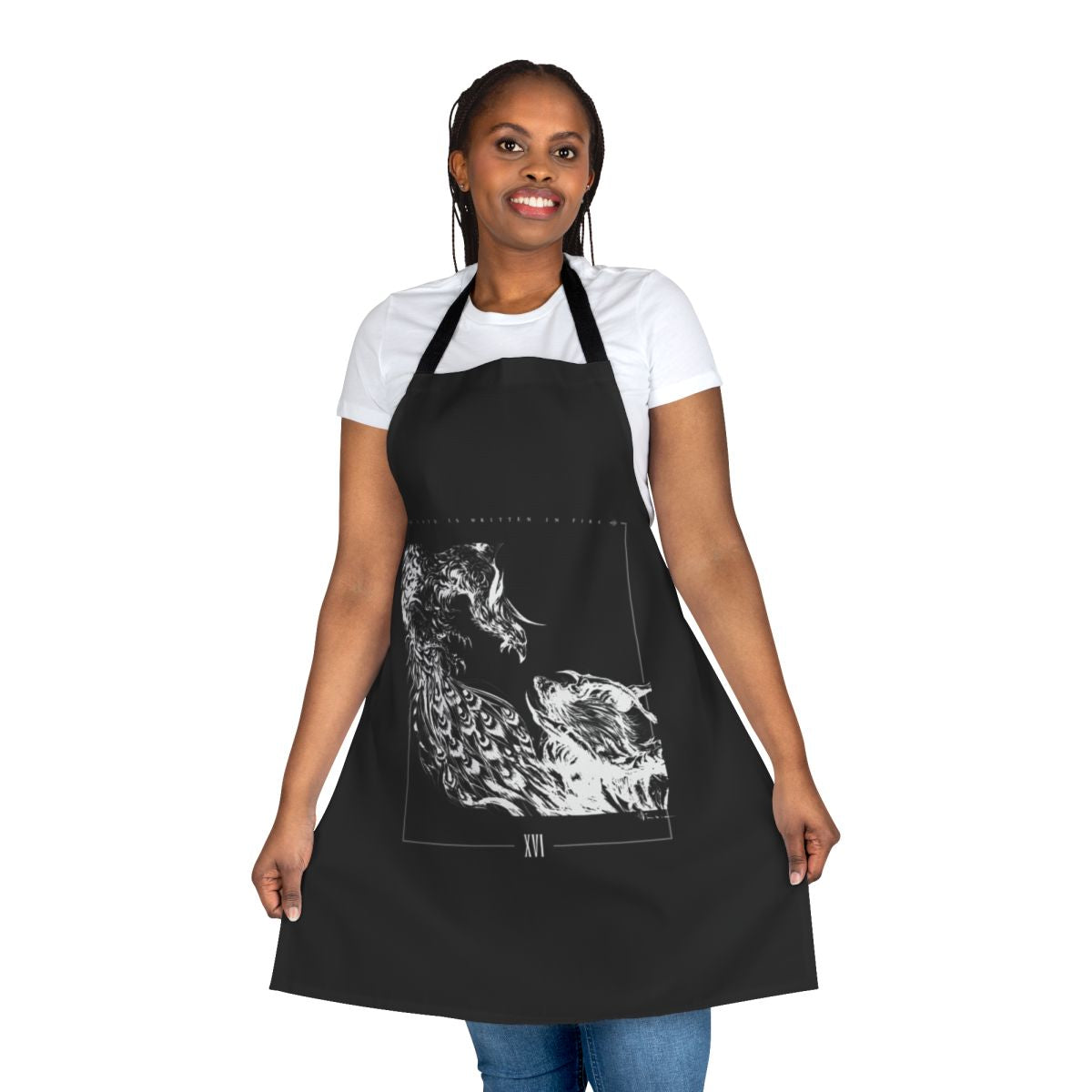 Monochrome apron with designs inspired by the upcoming video game Final Fantasy XVI