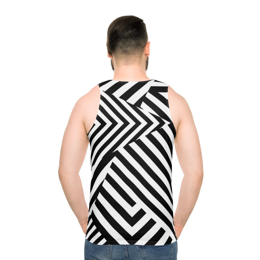 Monochrome graphic unisex tank top with optical illusion camouflage design