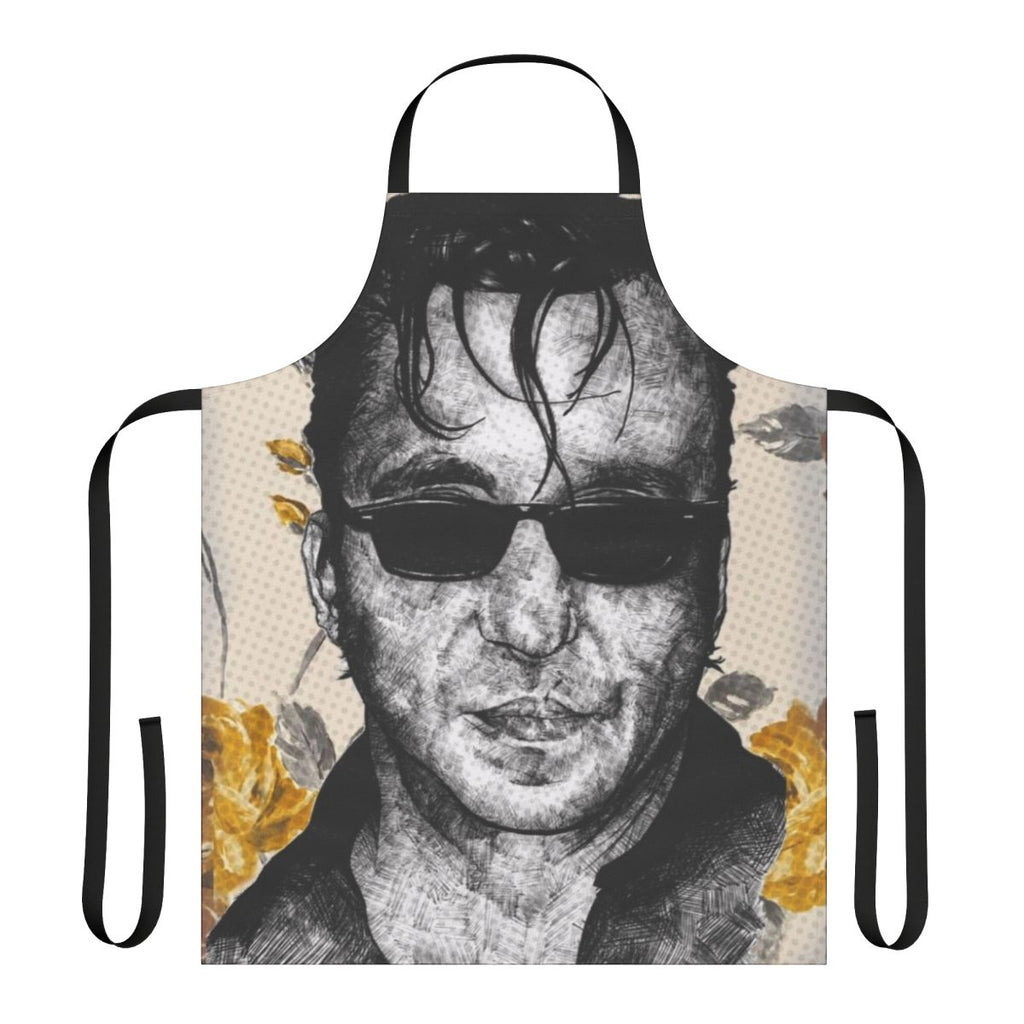 Monochrome portrait apron design inspired by the music of Richard Hawley
