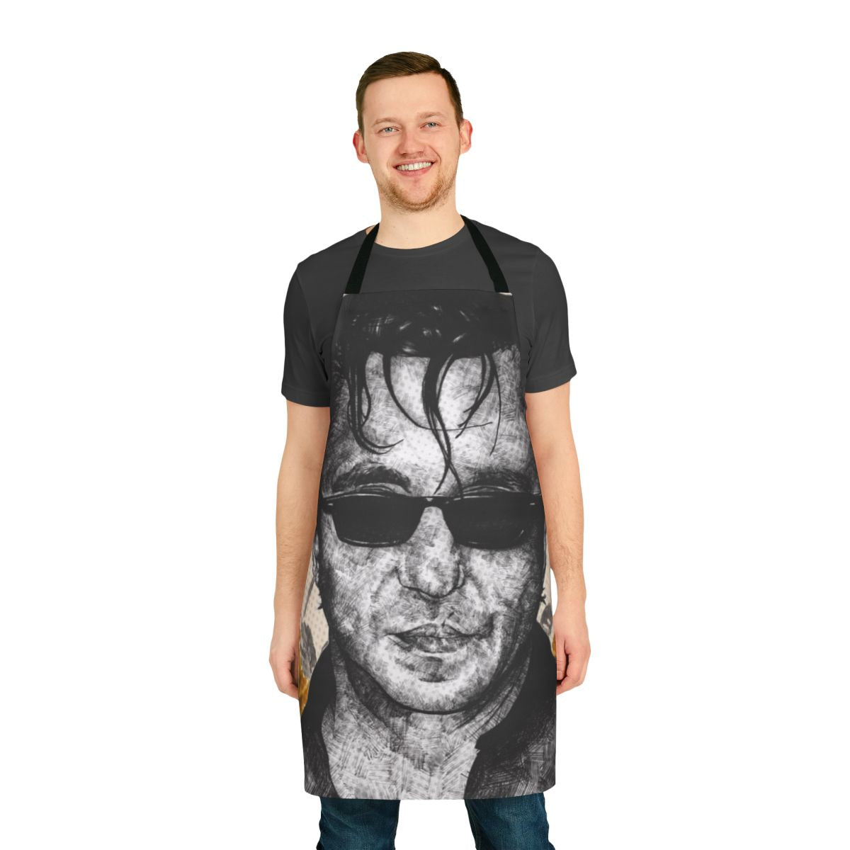 Monochrome portrait apron design inspired by the music of Richard Hawley