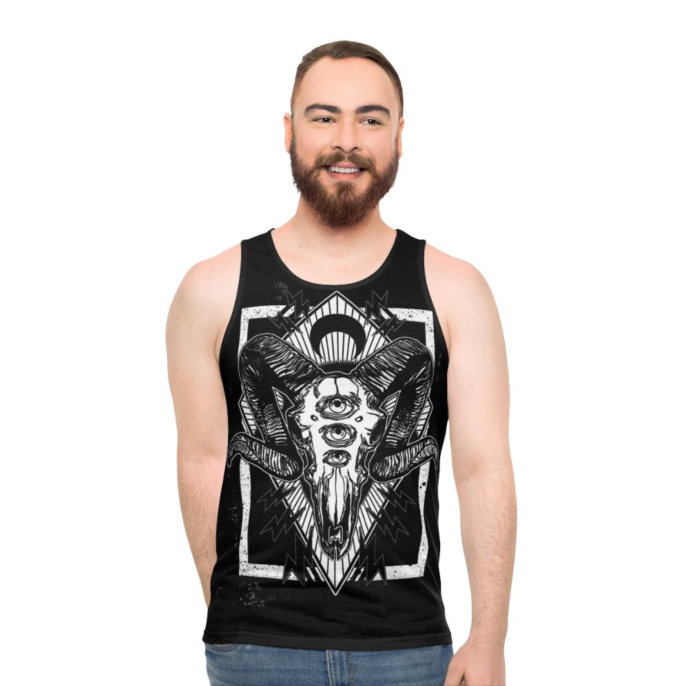 Monochrome ram skull unisex tank top