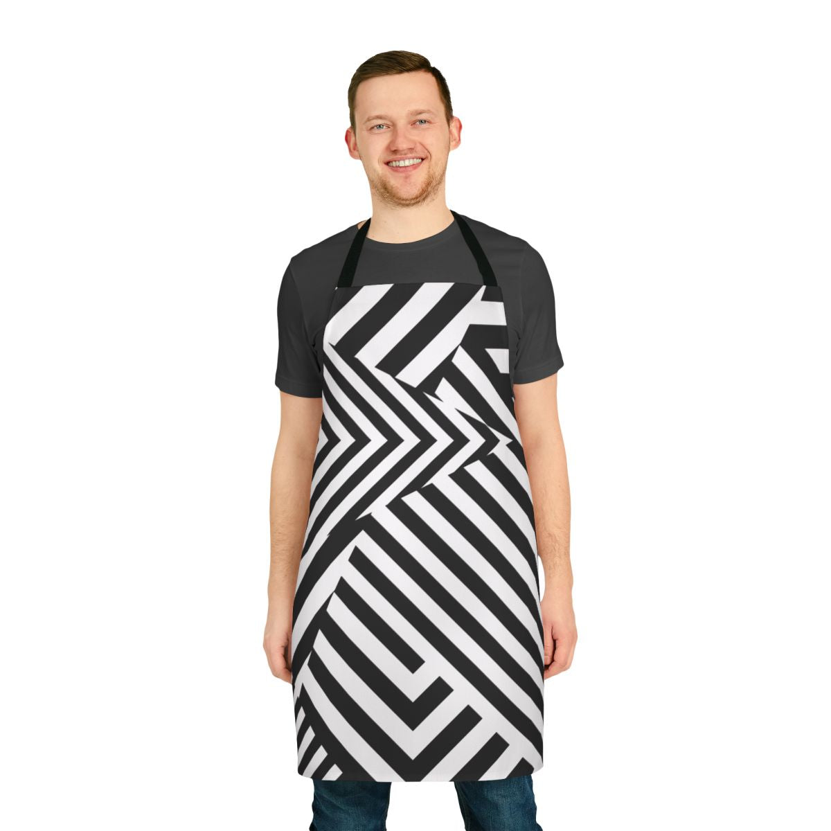 Monochrome razzle dazzle camouflage pattern apron for cooking and kitchen tasks
