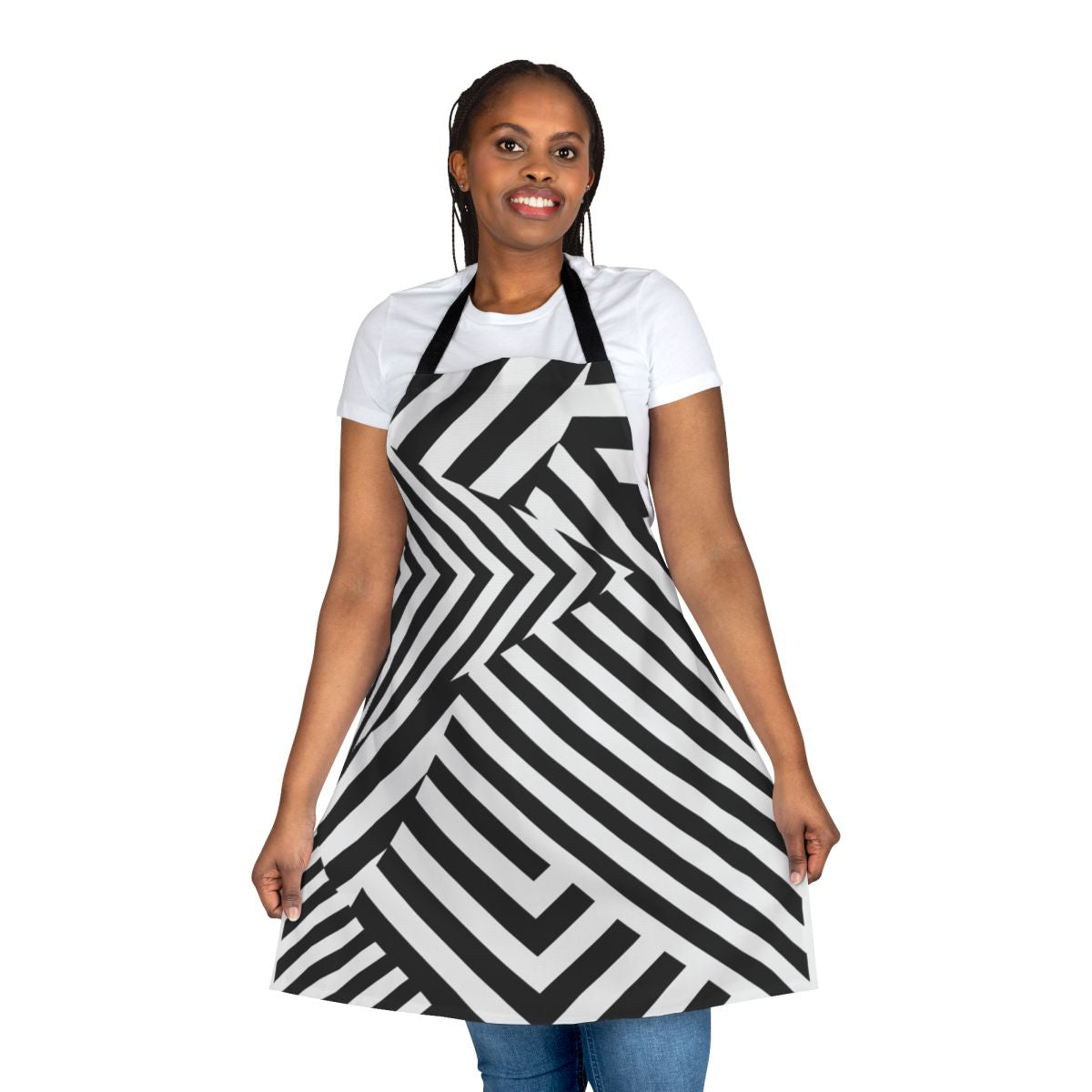 Monochrome razzle dazzle camouflage pattern apron for cooking and kitchen tasks