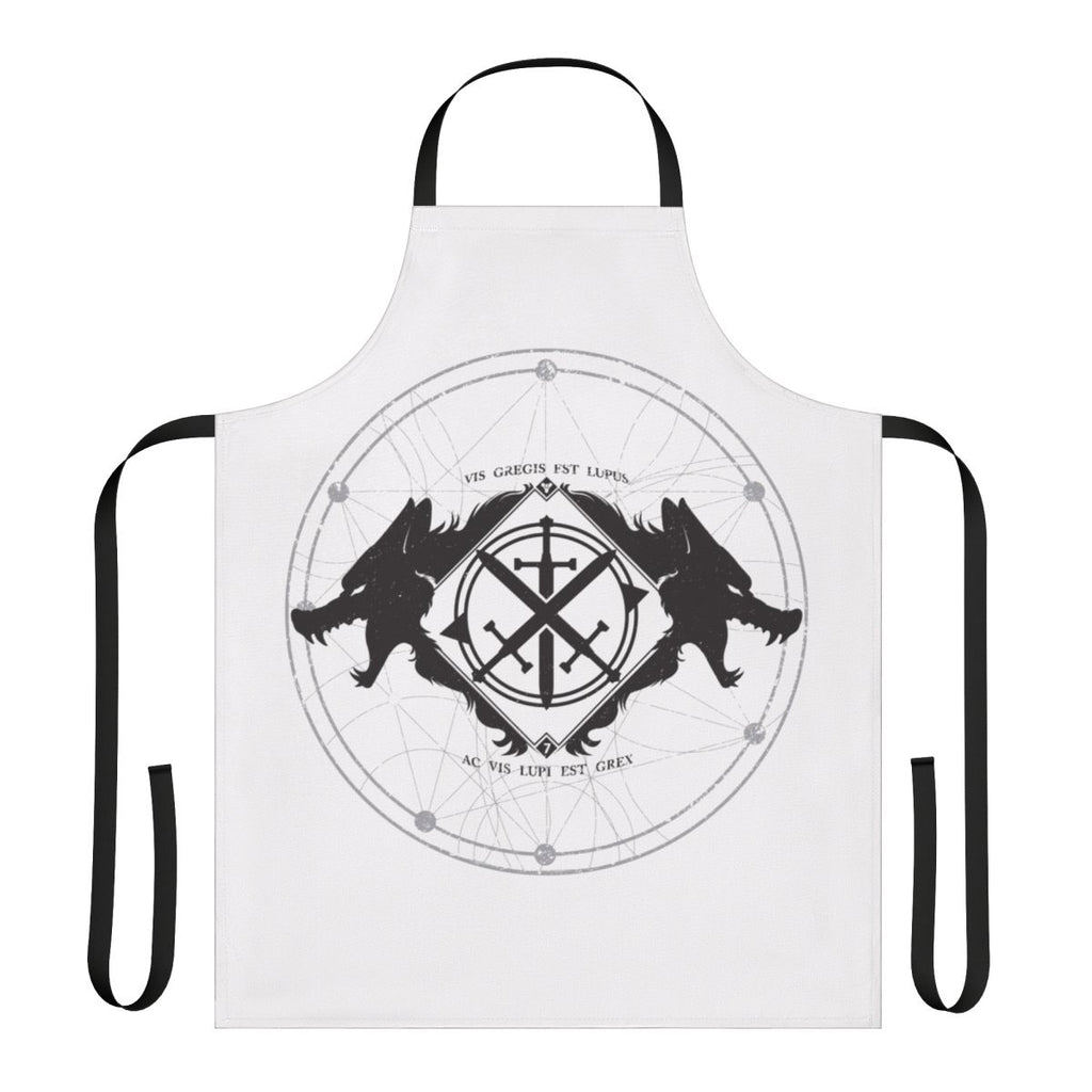 Monochrome wolf design printed on a high-quality black and white apron