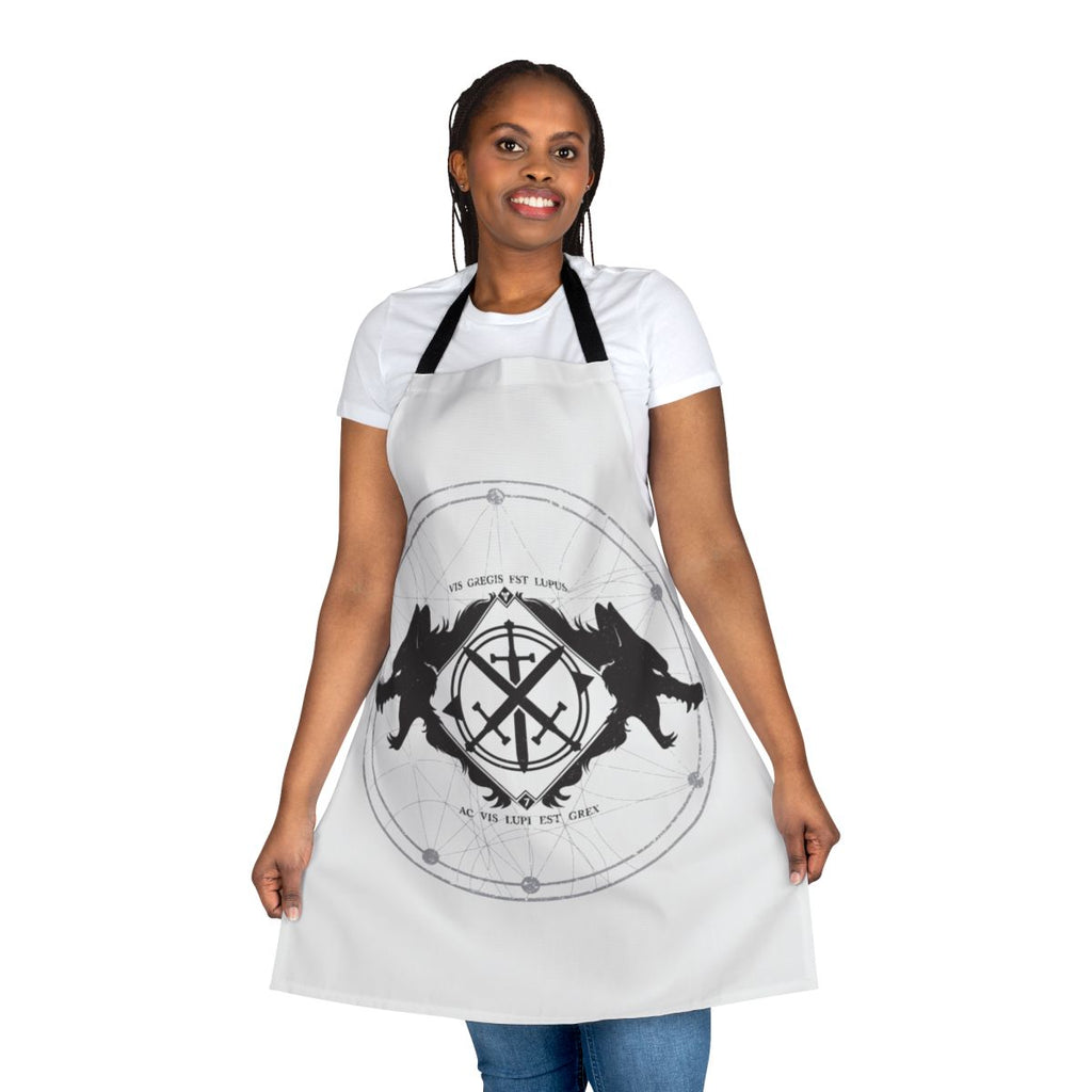 Monochrome wolf design printed on a high-quality black and white apron