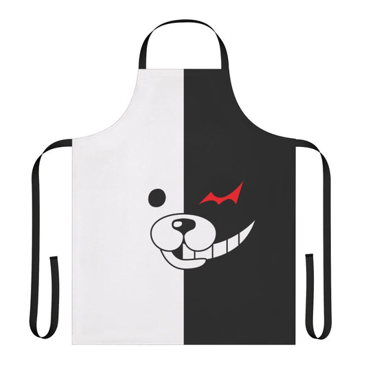Monokuma-themed apron with black and white color scheme, inspired by the Danganronpa video game series.