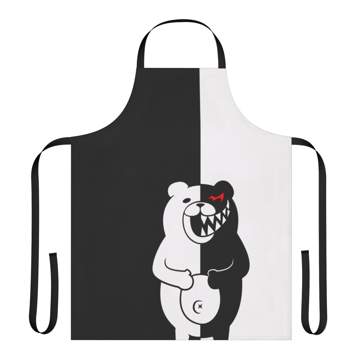 Monokuma-inspired apron with black and white design for anime and gaming enthusiasts