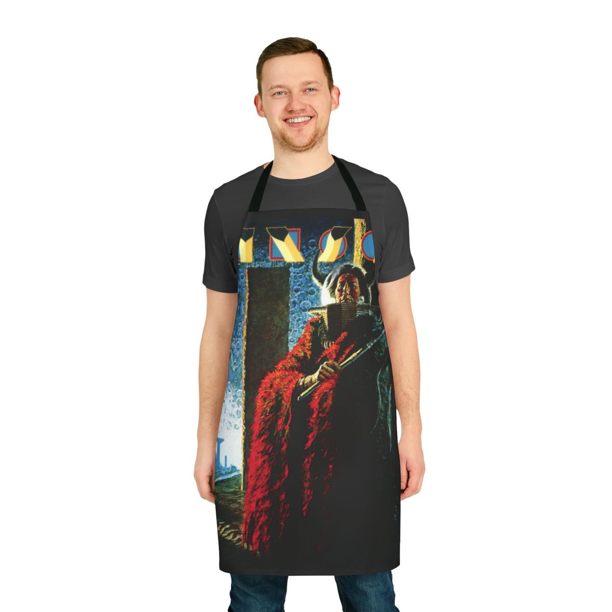 Monolith-inspired apron with Kansas band logo and design