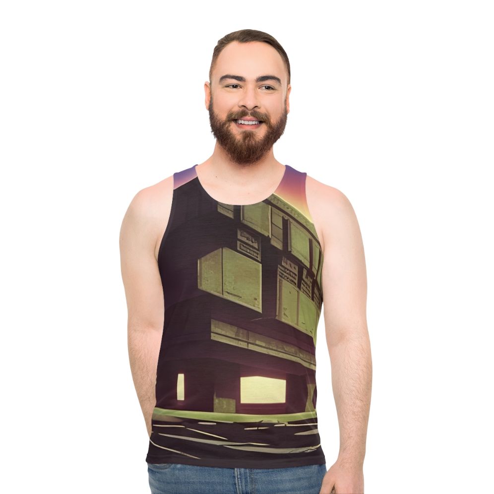 Monolith Unisex Tank Top - Futuristic Brutalist Synthwave Design
