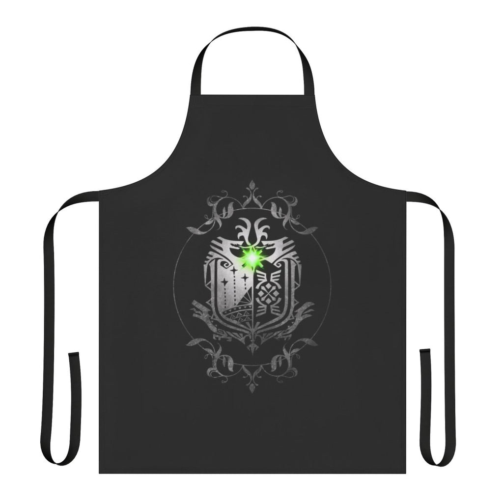 Monster Hunter World-inspired kitchen apron with game logo and emblem design