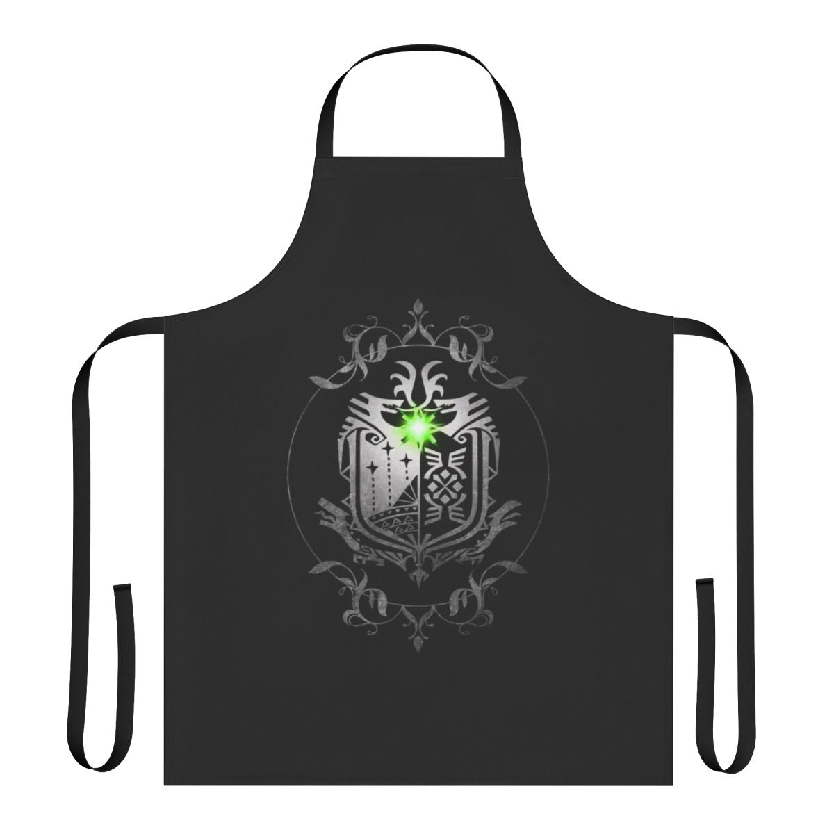 Monster Hunter World-inspired kitchen apron with game logo and emblem design