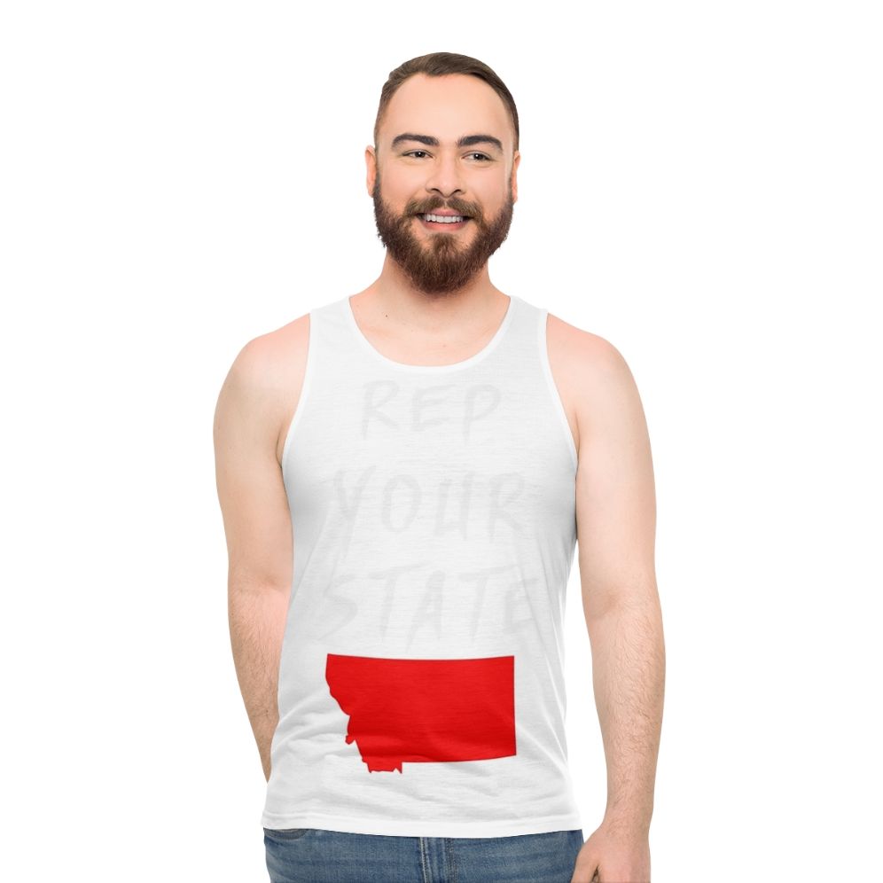 Model wearing Montana Unisex Tank Top