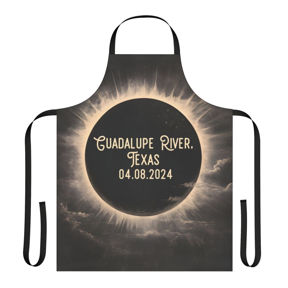 Moody Guadalupe River Texas Eclipse Apron with sun, moon, and clouds