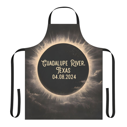 Moody Guadalupe River Texas Eclipse Apron with sun, moon, and clouds