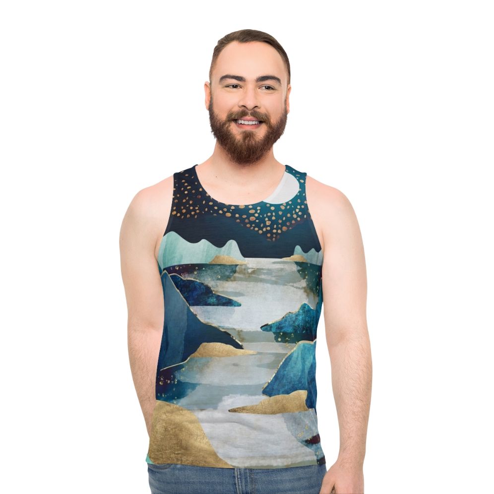 Unisex tank top with a moon glow celestial design