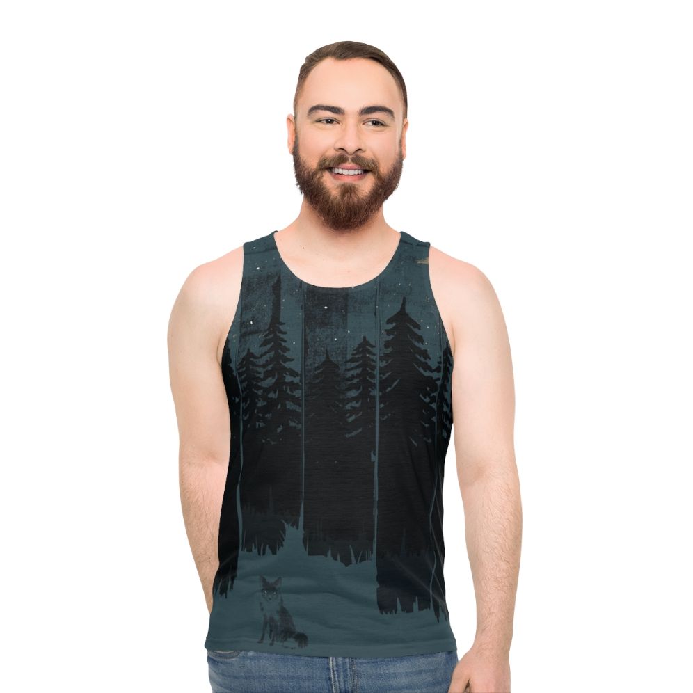 Moonlight fox in the forest unisex tank top