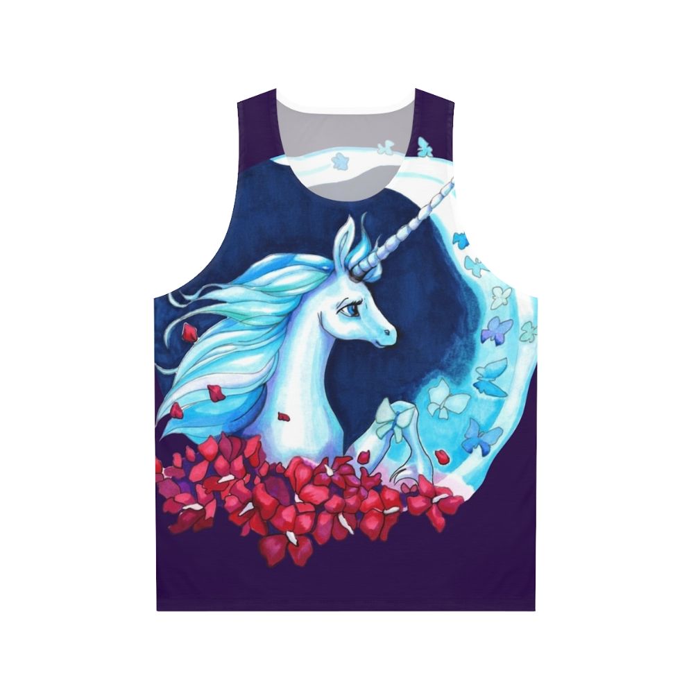 Unisex tank top featuring a whimsical moonlight unicorn design