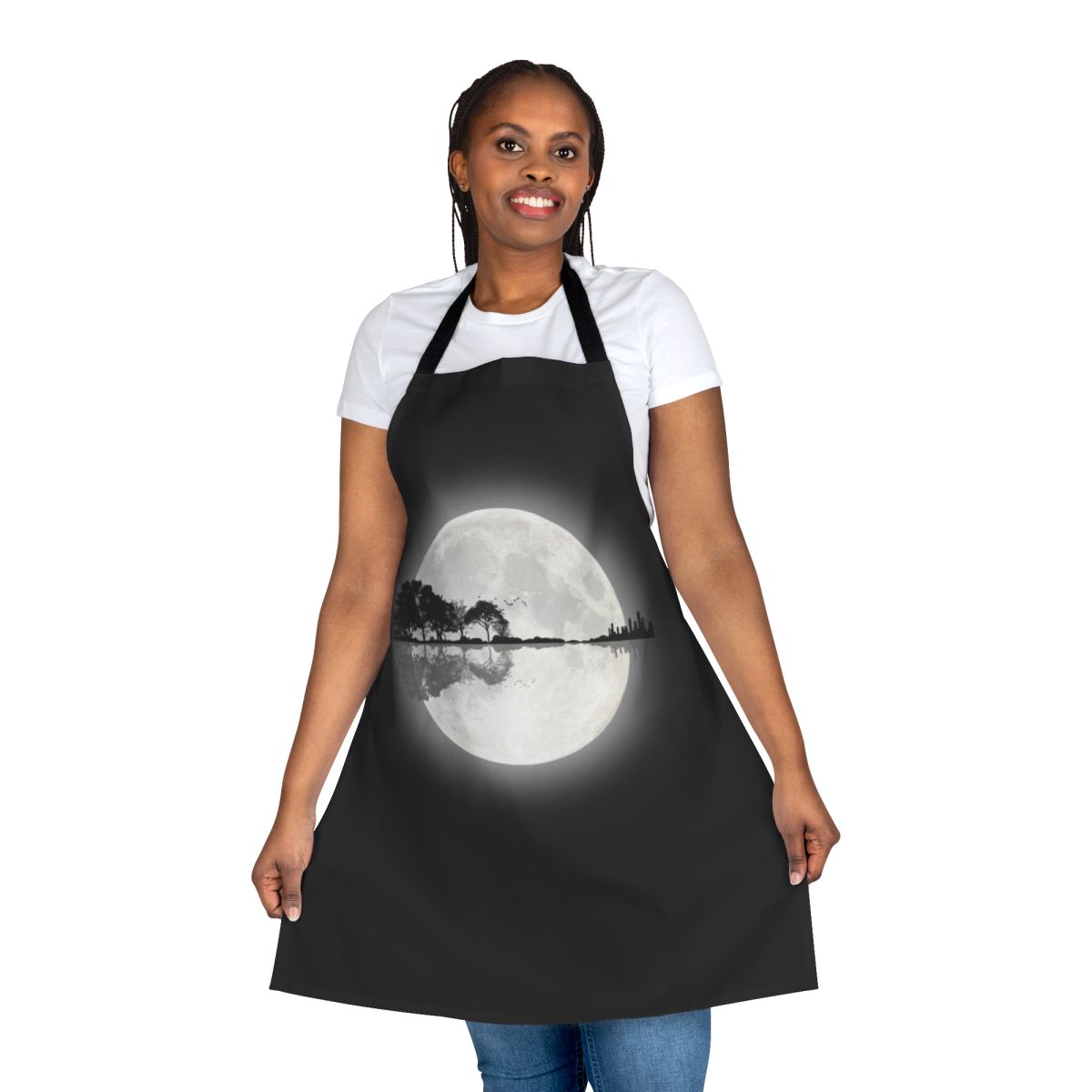 Moonlit nature-inspired guitar apron with artistic silhouette design