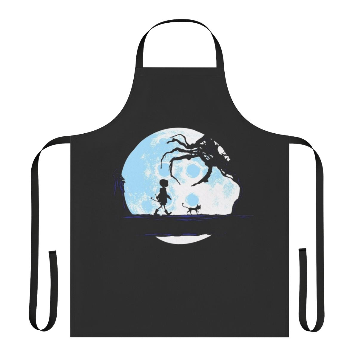 Moonwalk-inspired retro sci-fi apron with cat and nature elements