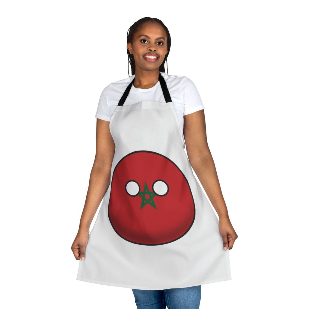 Apron featuring a cartoon-style illustration of the Moroccan flag and the "countryball" character design
