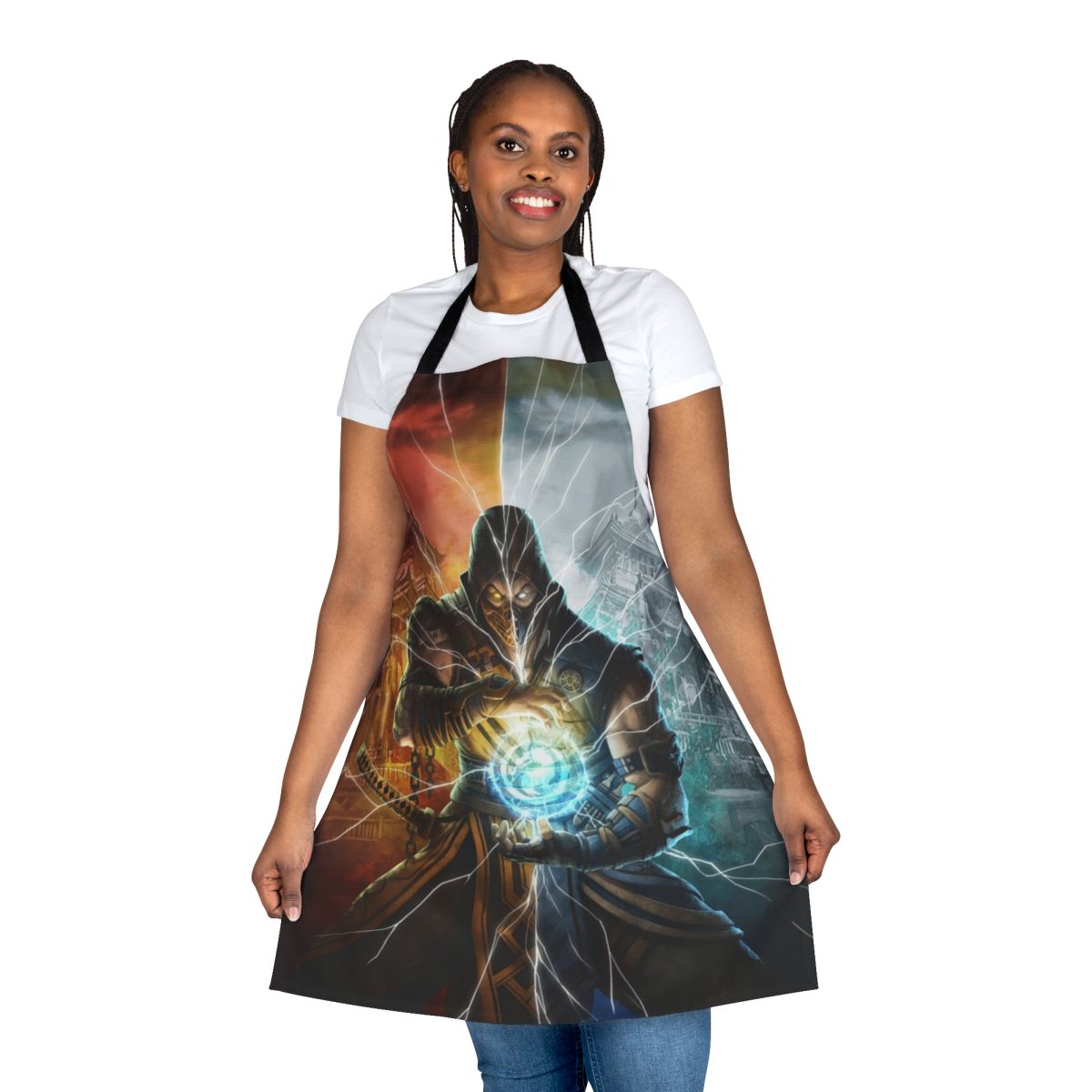 Mortal Kombat inspired gaming apron featuring Scorpion and Sub-Zero