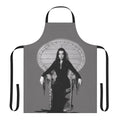 Morticia-Inspired Gothic Halloween Apron with Macabre and Vintage TV Designs