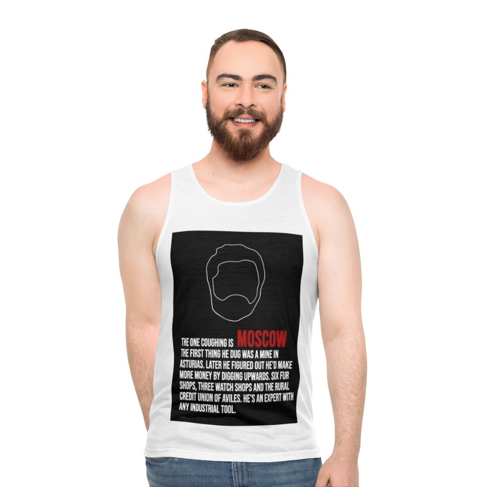 Moscow House of Money Unisex Tank Top with Money Heist Inspired Lineart Design