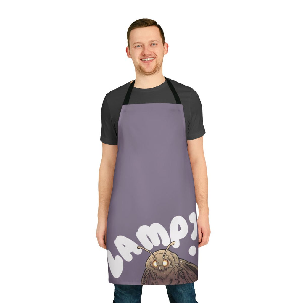 Apron featuring a humorous moth lamp meme design, perfect for nature enthusiasts and fans of internet culture.