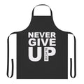 Apron with the motivational message "Never Give Up" for soccer and football enthusiasts