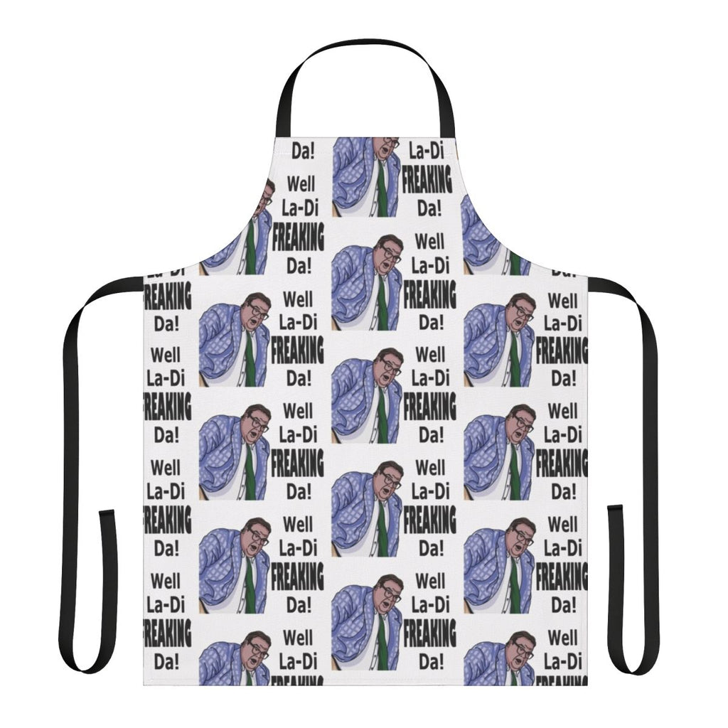 Matt Foley inspired funny kitchen apron featuring the iconic "van down by the river" catchphrase