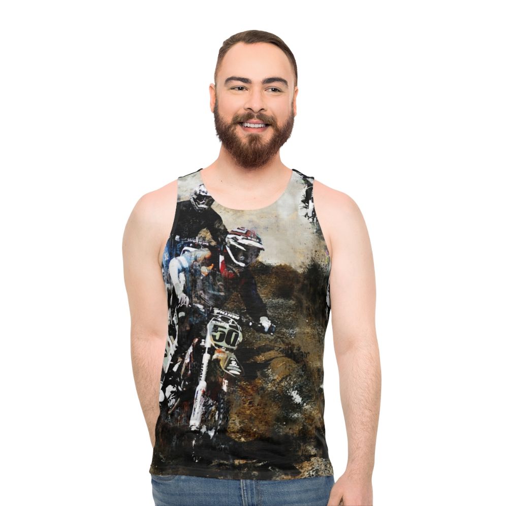 Motocross dirt biker wearing unisex tank top