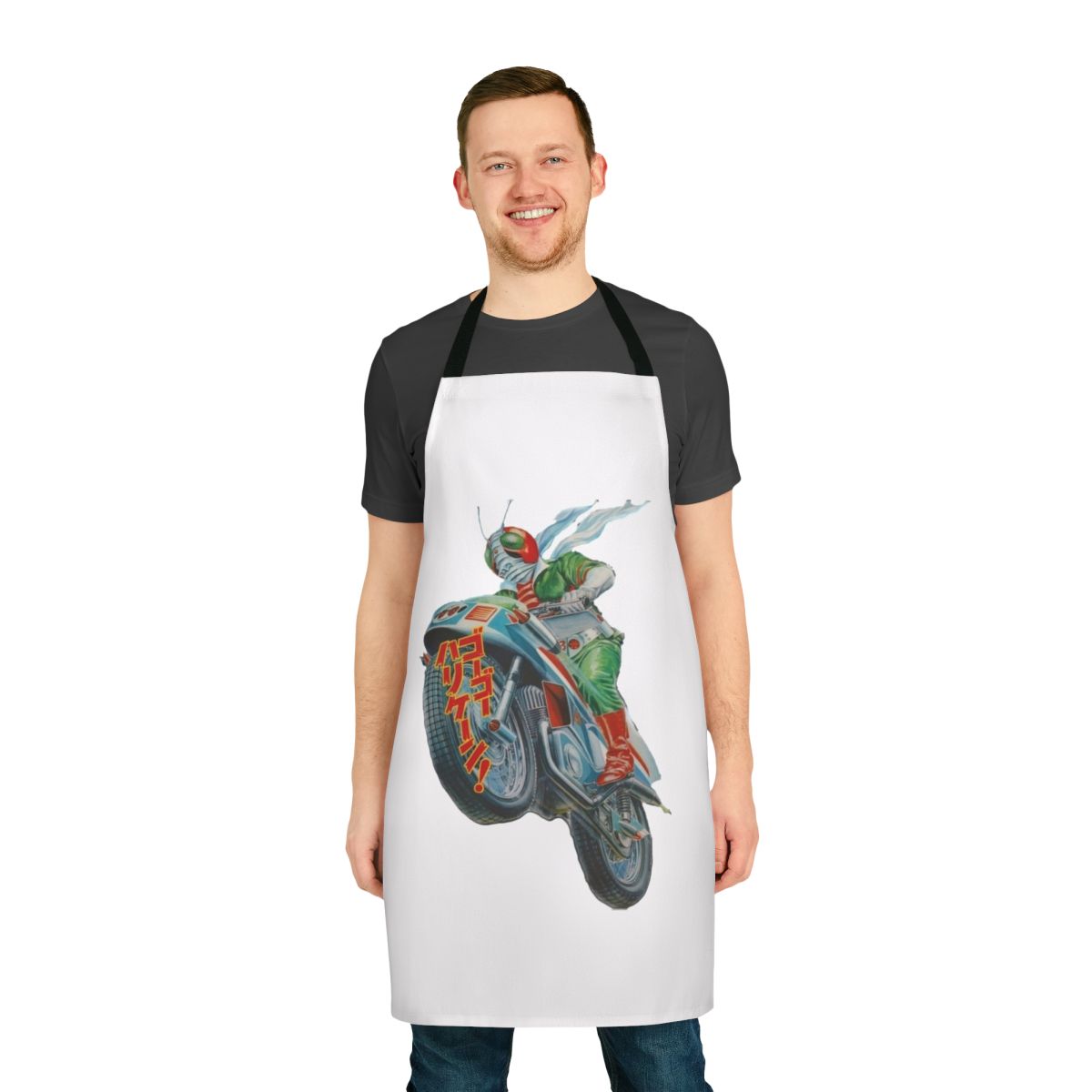 Motorcycle-themed apron featuring Kamen Rider V3 inspired graphics