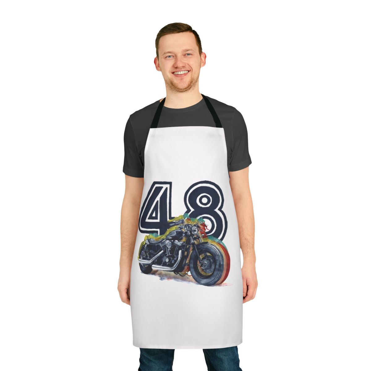 Harley Davidson 48 inspired apron with motorcycle and racing elements