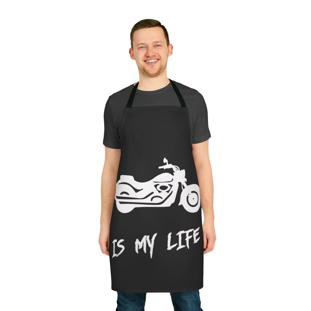 Motorcycle-themed apron with a "Motorcycle Is My Life" design for bikers and motorcycle enthusiasts