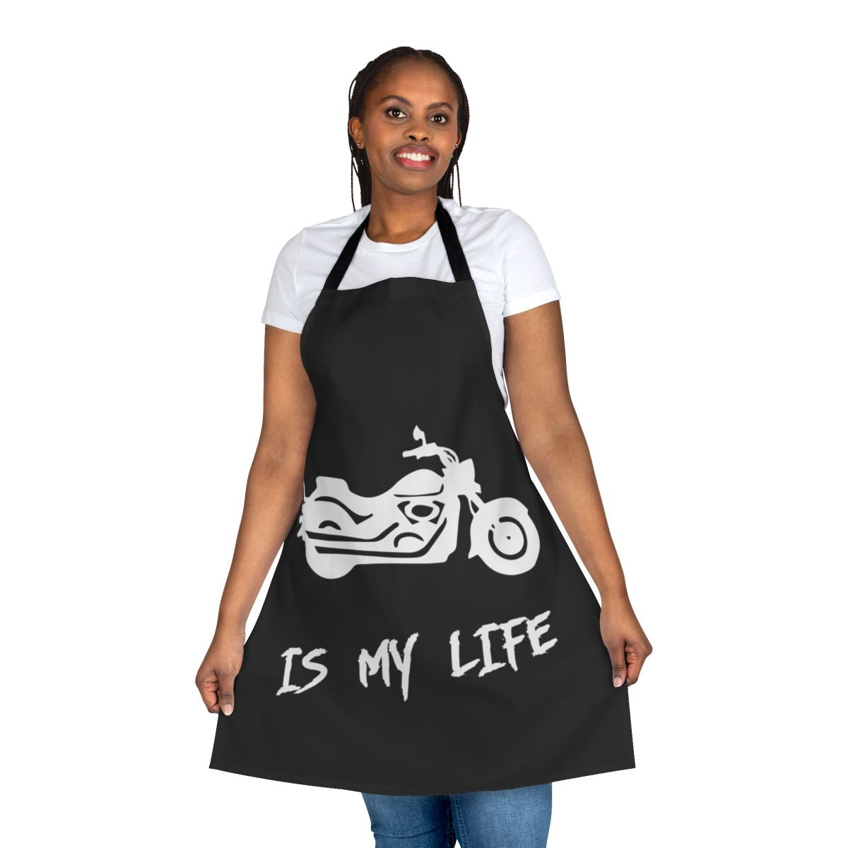 Motorcycle-themed apron with a "Motorcycle Is My Life" design for bikers and motorcycle enthusiasts