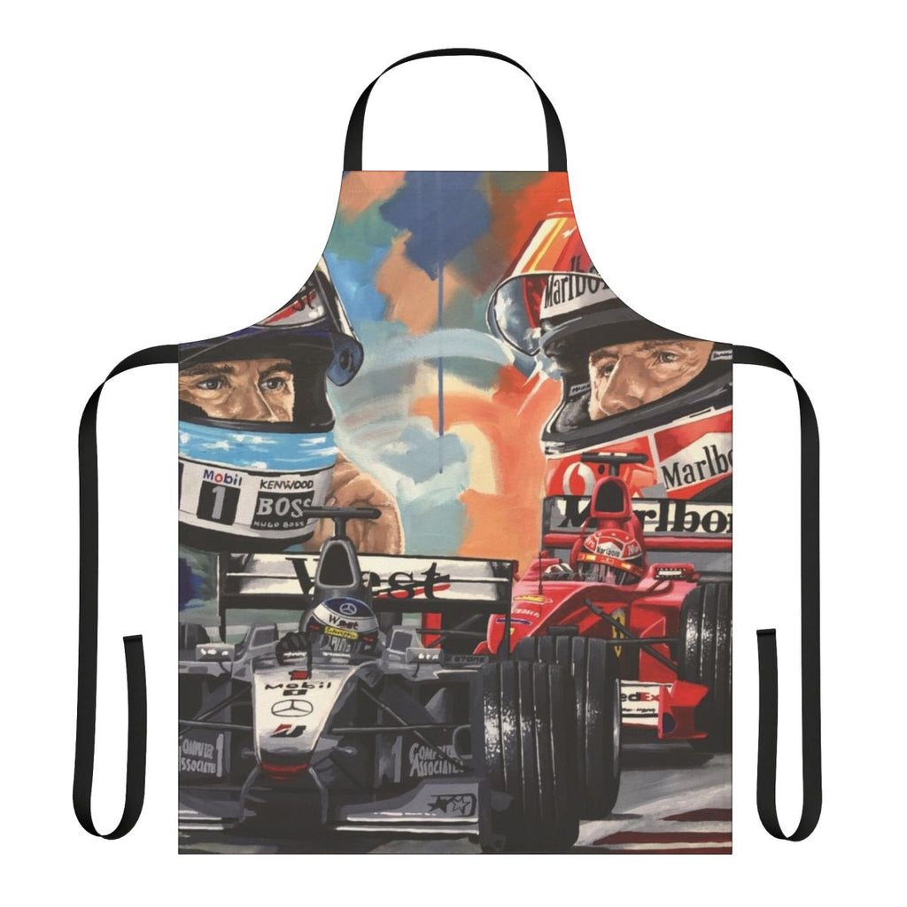 Formula One-inspired apron with Michael Schumacher and Mika Hakkinen design