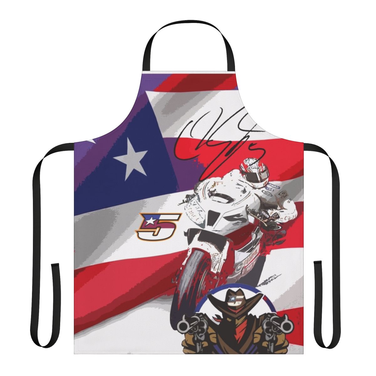 Motorsports fan tribute apron featuring Colin Edwards, the MotoGP legend