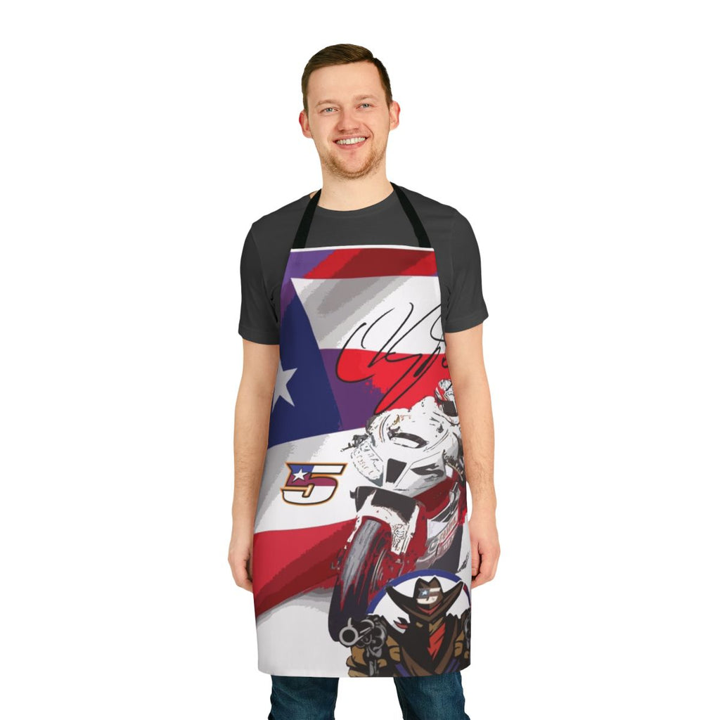 Motorsports fan tribute apron featuring Colin Edwards, the MotoGP legend